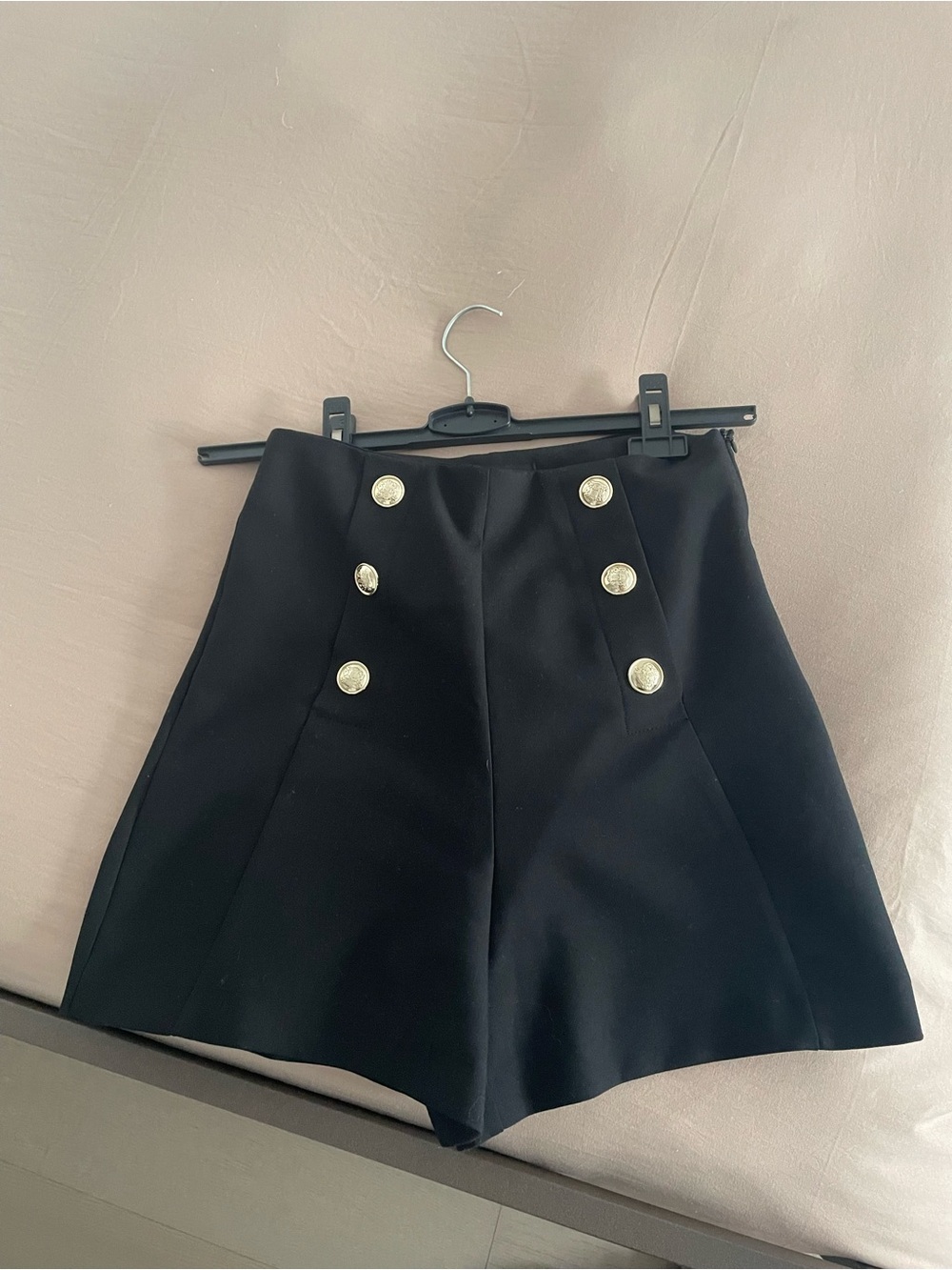 Zara Black High-Waist Sailor Shorts with Gold Buttons